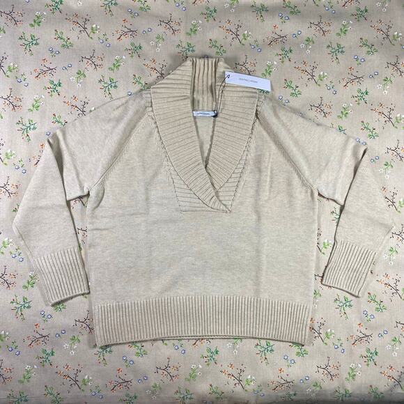 Stitches & Stripes Sweaters - Stitches & Stripes Livy Ribbed Knit Pullover Sweater Tan XS Shawl Collar V Neck